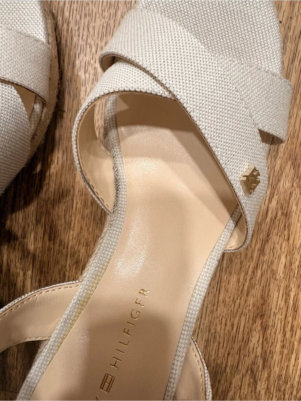 Tommy Hilfiger Beige Cross-Strap Wedge Sandals